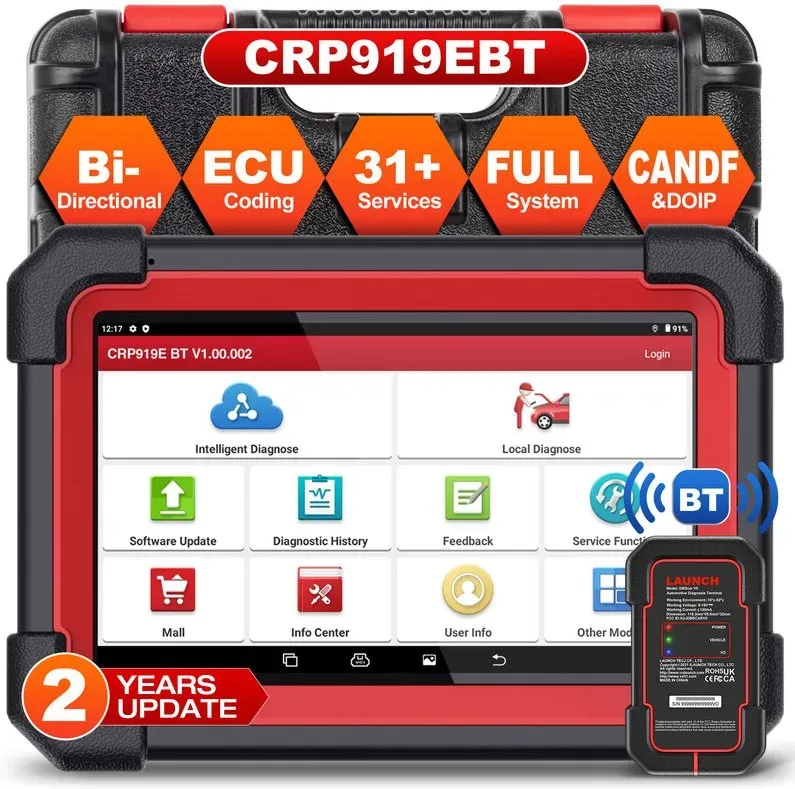Launch X431 CRP919E BT Kfz-Diagnosegerät OBD2-Scanner DBScar VII VCI mit aktiver Testfunktion, ECU-Kodierung, CAN-FD, DOIP, 31+‐Resett