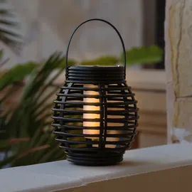 MARELIDA LED Solar Laterne Flammeneffekt Balkon Tischleuchte Korboptik mit H: 17cm in schwarz