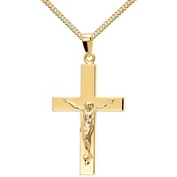 JEVELION Kreuzkette Kruzifix 333 Gold - Made in Germany (Goldkreuz, für Damen und Herren), Mit Kette vergoldet- Länge wählbar 36 - 70 cm oder ohne Kette.