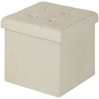Woltu Sitzhocker Leinen 37,5 x 38 x 37,5 cm Cremeweiß