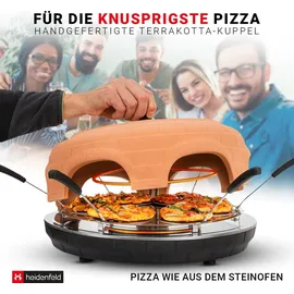 Heidenfeld Mini-Pizzaofen Pizzachef, Pizzadom für 6 Personen, Terrakotta-Kuppel, 1.100 Watt