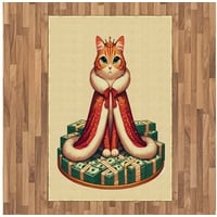 Teppich Flachgewebe Deko-Teppiche für das Wohn-,Schlaf-, und Essenszimmer, Abakuhaus, rechteckig, Katze Reiche Königin Kätzchen Cartoon beige|grün|orange 120 cm x 180 cm