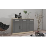 Küchen-Preisbombe Kommode Sideboard paris 3F-3S Wohnwand Wohnzimmer Anbauwand Grau + Sonoma Eiche