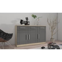 Küchen-Preisbombe Kommode Sideboard paris 3F-3S Wohnwand Wohnzimmer Anbauwand Grau + Sonoma Eiche