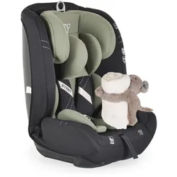 Moni Kindersitz i-Size Start (76-150cm) Kopfstütze verstellbar, Kuscheltier grün