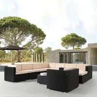 AREBOS Polyrattan Gartenmöbel Lounge, Inkl. Sitzkissen, mit Sessel, 8 Personen, UV-beständiges Polyrattan-Geflecht, Tisch mit Glasplatte, Frei ko... - Schwarz