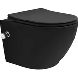 luxebath Wand Hänge WC Spülrandlos mit Bidet-Funktion Schwarz Matt Kurz 49cm