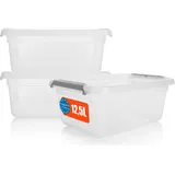 BigDean 3 Stück 12,5 L Aufbewahrungsbox mit Deckel transparent BPA- frei & lebensmittelecht – stapelbare robuste Aufbewahrungsbox