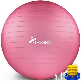 TRESKO Gymnastikball mit GRATIS Übungsposter inkl. Luftpumpe - 55cm, Pumpe, rosa