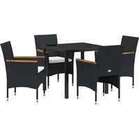 vidaXL Garten Essgruppe mit Kissen 5 pcs Schwarz Poly Rattan