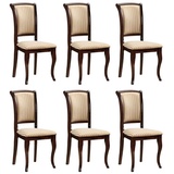 Casa Padrino Jugendstil Esszimmer Stuhl 6er Set Creme / Gold / Dunkelbraun 44 x 44 x H. 96 cm - Elegante Massivholz Küchen Stühle mit Streifen - Barock & Jugendstil Esszimmer Möbel