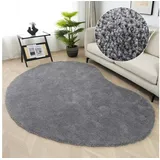 LeGer Home by Lena Gercke Hochflor-Teppich Halrum, einfarbig, besondere Form, modern, U-förmig, Höhe: 25 mm, organische Form, bean shape, kuschelig, Wohnzimmer, Schlafzimmer grau 100 cm x 150 cm x 25 mm