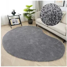 LeGer Home by Lena Gercke Hochflor-Teppich Halrum, einfarbig, besondere Form, modern, U-förmig, Höhe: 25 mm, organische Form, bean shape, kuschelig, Wohnzimmer, Schlafzimmer grau 100 cm x 150 cm x 25 mm