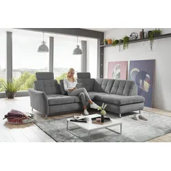 Ecksofa DIE PLANBAR "MP-IN20016 L-Form mit Federkern-Polsterung", grau, B:242cm H:87cm T:116cm, 100% Polyester, Sofas, wahlweise mit Kopfstützen und Bettfunktion, mit Federkern-Polsterung