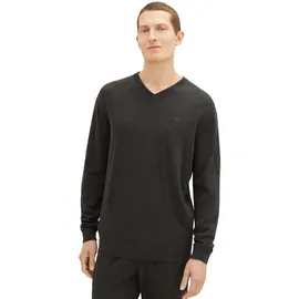 Tom Tailor 1038427 Basic Knit Pullover Mit V-ausschnitt Black Grey Melange XL