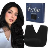 Fshine Haarverlängerung Echthaar Tressen zum Einnähen Pechschwarz Tressen Echthaar Extensiones 50cm 100g Haartressen Echthaar Sew in Weft Extensions Echthaar Farbe 1