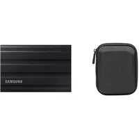 Samsung Portable SSD T7 Shield, 4 TB, USB 3.2 Gen.2, 1.050 MB/s Lesen, 1.000 MB/s Schreiben, Robuste externe Festplatte Outdoor für Mac, PC und Smartphone + Amazon Basics Festplattentasche, schwarz