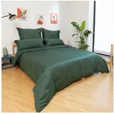 Wolkenfeld Bettwäsche Edel Mako-Satin Bettwäsche, unfassbar weich, Mako-Satin, 3 teilig, 135x200 cm, 155x220 & Übergrößen I inkl. Kissenbezüge 80x80 I Uni grün