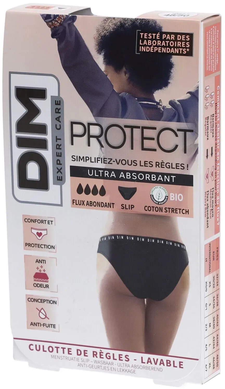 DIM Protect Waschbarer Menstruations-Slip - Slip - Bio-Baumwolle - Reichhaltiger Fluss - 48/50