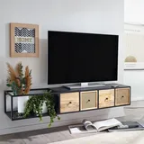 FineBuy Lowboard hängend Mango Massivholz Wiener Geflecht Rattan TV Schrank