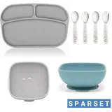 MiaMia Kindergeschirr - Kinderbesteck, 7-tlg. Esslern-Set - 2 Silikon-Schalen