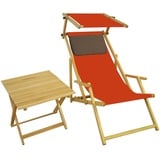 Erst-Holz Liegestuhl terracotta Gartenliege Strandliege Sonnendach Tisch Kissen Buche hell 10-309NSTKD