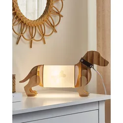 Tischlampe heller Holzfarbton 25 cm Hundeform LOUBIERE