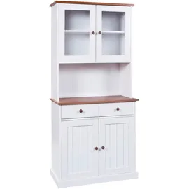 Interlink Inter Link Buffetschrank Westerland - Kiefer massiv, 2 Schubladen, - Weiss, Sepia lackiert
