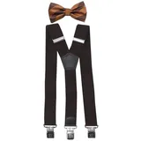 Fabio Farini Hosenträger mit passender Fliege als Set 4cm Y-Form für Herren Pack Braunen 4cm Hosenträger - Braun Gestreifter Fliege beige|braun