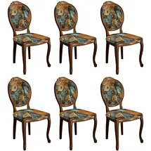 Casa Padrino Barock Esszimmerstuhl Set mit elegantem Design Mehrfarbig / Braun - 6 Handgefertigte Küchen Stühle im Barockstil - Barock Esszimmer Möbel