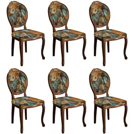 Casa Padrino Barock Esszimmerstuhl Set mit elegantem Design Mehrfarbig / Braun - 6 Handgefertigte Küchen Stühle im Barockstil - Barock Esszimmer Möbel