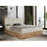 MKS Meble Boxspringbett 140x200 mit Bettkasten, Polsterbett 140x200 mit Matratze H3, Boxspringbett 140x200 mit Kopfteil, Boxspringbett mit Massivholz - Nessi... - Beige