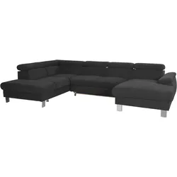 Polstergarnitur COTTA "Komaris U-Form", schwarz, B:320cm, Sitzmöbel-Sets, Set bestehend aus: Wohnlandschaft mit Kopfteilverstellung & Hocker