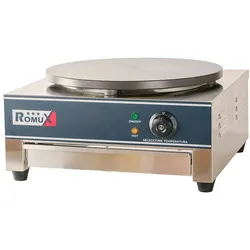 Romux® Professionelle Elektrische Crêpes-Gerät Einfach Tischgerät aus Edelstahl mit 1 Gusseisenplatte Ø 40 cm | Crêpes-Maschine - 2500 W