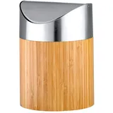 Testrut axentia 116809 Bonja Bambus braun, Tischabfalleimer Edelstahl matt gebürstet-Schwingdeckeleimer klein-Kosmetik Mini Mülleimer mit Einsatz-Bad Abfalleimer 0,8 Liter, Silber/holzfarben, 12 x 12 x 16.5 cm