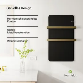 Blumfeldt Infrarotheizer 500 W - Wandmontage, IP24, Mit Thermostat & App-Steuerung, Touch-Panel, Timer, Für Badezimmer, Heizt & Wärmt Handtücher... Schwarz,