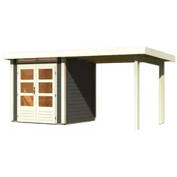 Karibu Gartenhaus Kandern 1 mit 235 cm Schleppdach terragrau 204 x 204 cm (Kandern 1) + B 235 cm Schleppdach