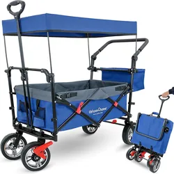 deluxe4home® Bollerwagen   Transportwagen faltbar mit Dach   Blau/Grau
