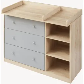 [en.casa] Wickelkommode Beldinupp mit Wickelaufsatz 93x110x55 cm Eicheoptik/Grau [en.casa]