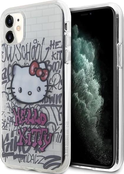 Hello Kitty HKHCN61HDGPHT iPhone 11 / Xr 6.1" biały/white hardcase IML Kitty On Bricks Graffiti (iPhone 11), Smartphone Hülle, Weiss