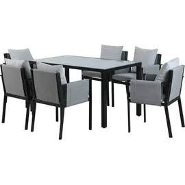 Möbilia Garten-Essgruppe | 6 Stühle inkl. Sitz- und Rückenkissen Stahl/Glas