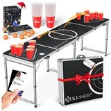 Kesser KESSER® Bier Pong Tisch Set mit Kartenspiel Trinkspiel inkl. 100 Becher (50 Rot & 50 Blau), 6 Bälle + Regelwerk Partyspiele Table Höhenverstellbar Klappbarer ohne oder mit LED