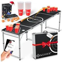 Kesser KESSER® Bier Pong Tisch Set mit Kartenspiel Trinkspiel inkl. 100 Becher (50 Rot & 50 Blau), 6 Bälle + Regelwerk Partyspiele Table Höhenverstellbar Klappbarer ohne oder mit LED