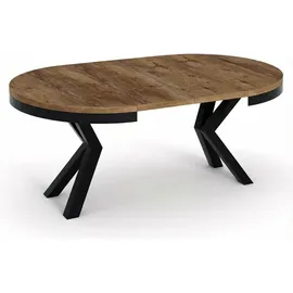 WFL GROUP Runder Ausziehbarer Esstisch im Loft-Stil - Industrieller Tisch mit Schwarzen Metallbeinen - Platzsparender Tisch für Wohnzimmer - Lefkas Eiche - ... - Braun