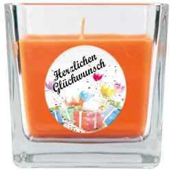 Duftkerze im Glas - Happy Birthday Viereck - Duft: Honigmelone - Design: Geschenke