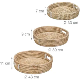 Relaxdays Serviertablett 3er Set rund, Natur
