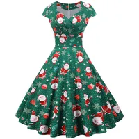 Graceyo Damen Weihnachtskleid Elegant Weihnachts Retro Cocktail Abschlussball Kleider 50er 60er Rockabilly Ärmellos Kleid Ballkleid Cocktailkleid Hohe Taille Partykleid - XL