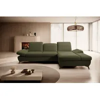 Goldstoff Ecksofa mit Schlaffunktion und Bettkasten - L-Form Sofa Beige/Grau, 1 Teile, Modernes Schlafsofa mit Sofakissen - Premium Couch Cord & L-Form grün