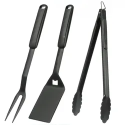 Grillbesteckset PURO Grillzange Grillwender Grillgabel für BBQ 3er Set