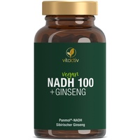 Vitactiv NADH 100 + Ginseng - Biologisch Aktives PANMOL® NADH plus Sibirischer Ginseng - Stabilisiertes NADH, Vegan - 60 St